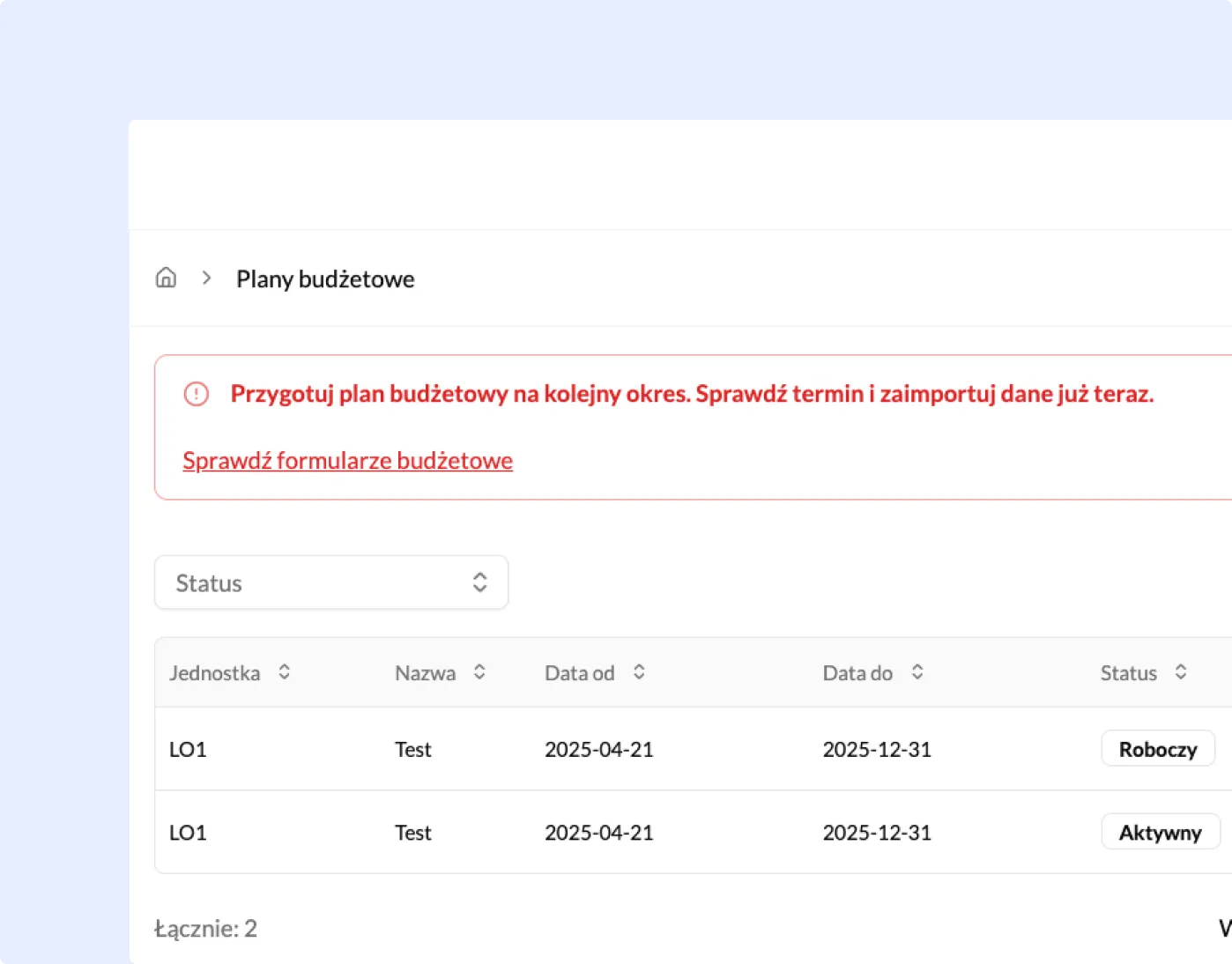 Dashboard systemu CentrumZamówień